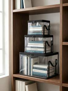 Heavy Duty Transparent Flip Top Storage Box, Large Rectangular Stackable Space-Saving Organizer Bin, Durable Plastic Storage Container, Suitable For Clothes, Books, Home Office, Travel, Household Storage, Backpack Storage Bag, Dorm Storage, Book Storage - Multicolor - View 3