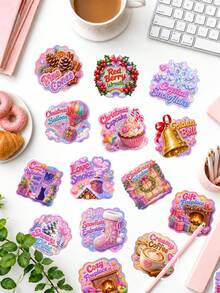 50Pcs Pastel Christmas Sticker Pack For Kids, Xmas Snowflake Fireplace Wreath Decals, Christmas Party Favors Stickers For Goodie Bags, Gift Envelopes & Holiday Gifts - Multicolor - View 1