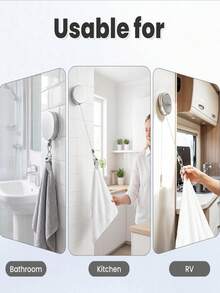 2pcs Automatic Retractable Towel Rack, No-Drill Adhesive Wall Mount Hand Towel Holder, Auto-Rebound Strap With Strong Clip, Adjustable Tension, Bathroom Kitchen Storage Rack, Suitable For Home And Hotel - Multicolor - View 8