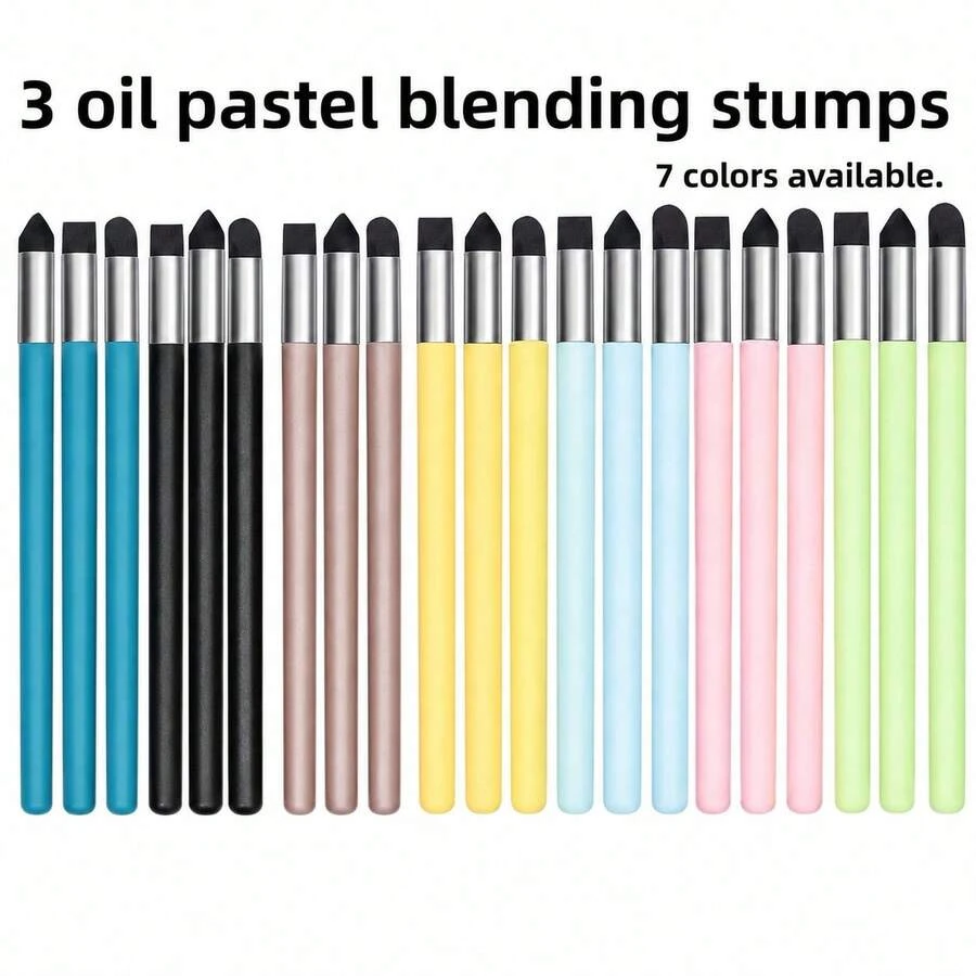 3pcs/Set Oil Pastel Blending Brushes, Painting Smudging Brushes With Soft Head For Heavy Color Transition, Blending Painting Brushes, Art Blending Sponge Brushes - 3 Items - View 1