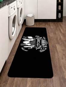 SANJIANGDI 1pc Black‑White Sketch Kitchen Rug Pattern Kitchen Mat, 0.6mm Crystal Velvet Soft And Machine Washable.Suitable For Kitchen,Corridors, Bathrooms, Living Rooms, Outdoor Door Mats, And Toilets. Useable Throughout The Year And For Various Holidays. - Multicolor - View 2