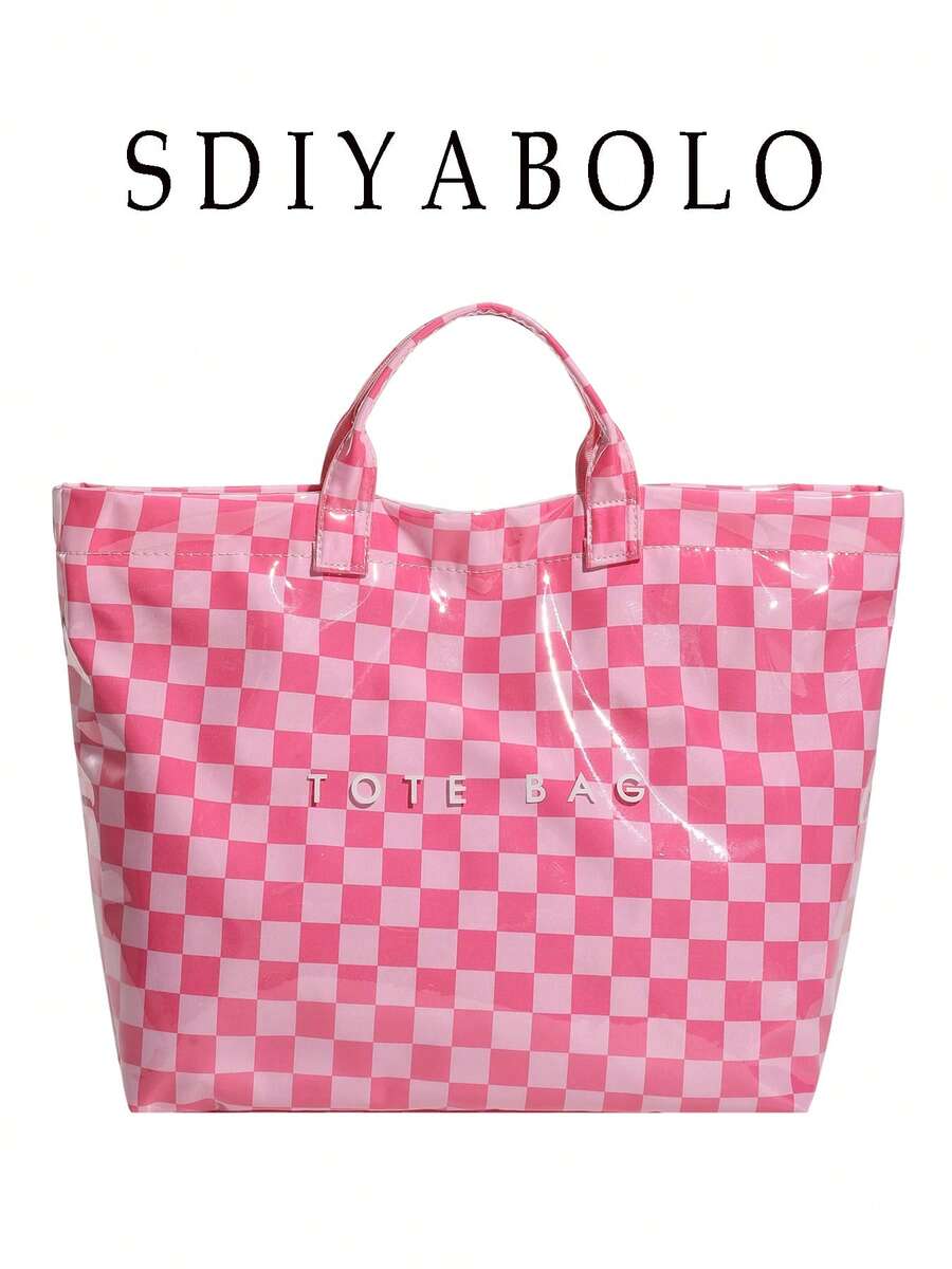 Fashion Campus Style Large Capacity Tote Bag - Made Of Lightweight PVC And Kraft Paper, Hook And Loop Closure Design, Stylish For Women - Multicolor - View 1