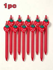 Strawberry Color Ballpoint Pen, Cute Design, Essential Gift For Students And Office, Retractable Pen, Campus Gift, Holiday Decoration, Back To School Gift - A - View 10