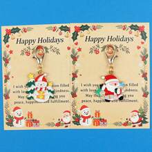 9pcs/18pcs Mixed Christmas Enamel Keychain Charms, Xmas Assorted Pendant With Happy Holidays Greeting Card, Lobster Clasp Holiday Gift - Multicolor - View 4