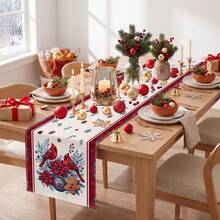1pc Christmas Bird, Poinsettia, Snowflake, Gingerbread Man Print Table Runner, Suitable For Holiday, Party, Dinner, Restaurant Table Decoration, Home Autumn/Winter Christmas Decor - Multicolor - View 6