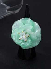 1pc Colorful Gradient Flower Resin Ring, Fresh Blue Yellow Green Large Flower Petal Unique Personalized Accessory - Flower Ring - View 4