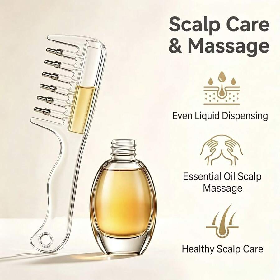 1‑Pack Unisex Clear PC Rolling‑Ball Scalp Massage Comb, Leak‑Proof Liquid Dispensing Hair Oil Applicator For Daily Home Scalp Care