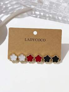 LADYCOCO 3對時尚奢華幸運五葉草女款耳環套組，適合日常百搭耳釘 - 彩色 - 查看 2