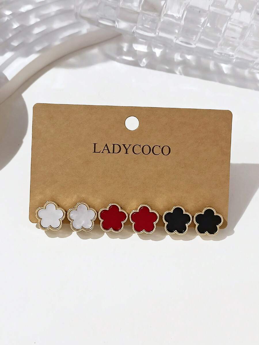 LADYCOCO 3對時尚奢華幸運五葉草女款耳環套組，適合日常百搭耳釘