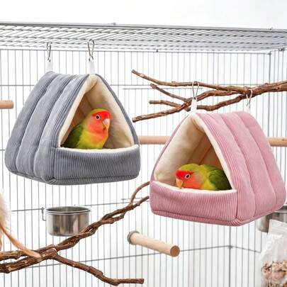 1pc Triangle Warm And Cozy Hanging Plush Bird Tent Nest, Soft Lined, With Hook, Thickened Bird Perch Hammock, Winter Warm Small Pet Sleeping Bed, Suitable For Hamsters, Guinea Pigs, Parrots, Cockatiels, Lovebirds