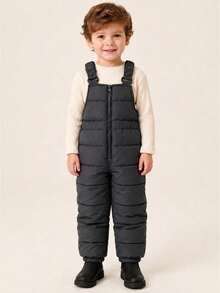 SOLOCOTE Young Boy Thick Bib Snow Pants For Winter Outdoor Play, Christmas Party, Cute Bib Style Snow Pants - Grey - View 1