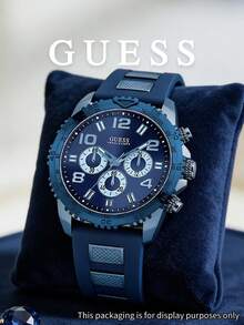 GUESS W0599G4 Men's Quartz Chronograph Watch, Blue Tone Case, Tachymeter Bezel, Blue Silicone Strap, 100m Water Resistant, Sports Racing Watch - W0599G4 - View 1