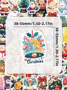 50Pcs Christmas Sticker Pack For Kids, Cute Cartoon Xmas Santa Snowman Reindeer Decals, Festive Holiday Scrapbook Stickers For Laptop, Water Bottle, Phone Case & Journal Crafts - Multicolor - View 6