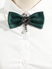 1pc Court Style Bowknot With Rhinestone, Gemstone And Pearl Pendant, JK Shirt Decoration - Multicolor - View 2