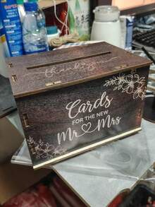 1. Wedding Card Box, Deep Wood Color Blessing Card Storage Box, Wedding Reception Desk Decor Ornament - A - View 5
