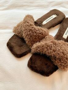 Women's Flat Slippers, Twisted Knot Vintage Furry Slippers, Weekend Vacation Casual Home Apartment Slippers, Autumn Brown Slippers - Brown - View 3
