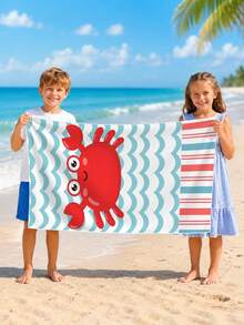 1pc Red Crab Wave Pattern Children's Beach Towel, Super Soft Microfiber Extra Large Beach Blanket, Super Absorbent Bath Towel, Suitable For Travel, Swimming Pool, Diving, Surfing, Yoga, Camping, Available In Multiple Sizes, Beach Accessory - Multicolor - View 6