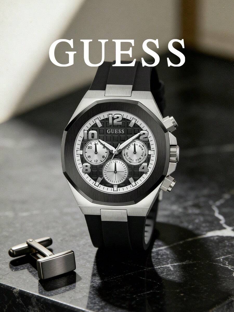 Modern Two‑Tone GUESS GW0583G1 Men Watch, Grid Chronograph Dial Week Display Black Silicone Band, Octagonal Case Sport‑Luxury Wrist Watch - GW0583G1 - View 1