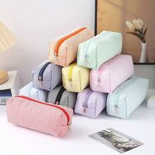 1pc - Striped Color Block Pattern Pencil Case, Smooth Zipper, Large Capacity Stationery Storage Bag, Portable Fashion Student Supplies, School Essential, Student Pencil Box, Christmas Gift, Holiday Gift - Multiple Styles - View 1