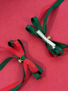 1pc Christmas Holiday Style Bell & Bow Hair Clip With Long Contrast Color Ribbon, Party Atmosphere Headpiece - Multicolor - View 4