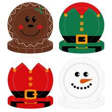 5pcs/20pcs/60pcs Christmas Party Paper Plates, 7-Inch,Featuring Red And Green Holiday Belt, Snowman, And Gingerbread Man Designs; Suitable For Christmas Parties And Winter Holiday Gatherings. - View 1