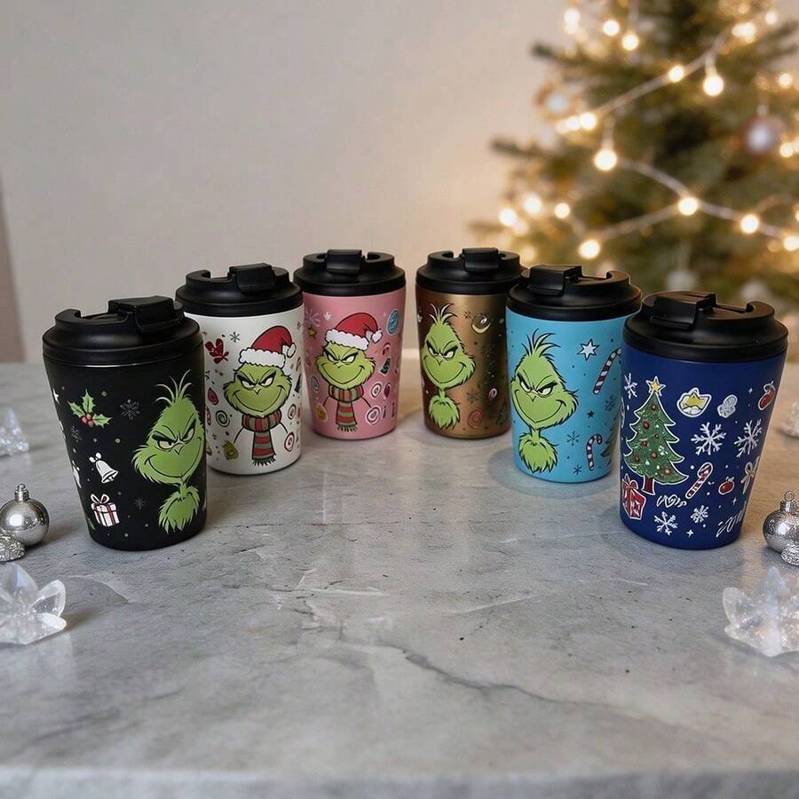 The Grinch Vacuum Cup Lynch Christmas Insulated Travel Mug With Handle, Happy Christmas Leak-Proof Double-Wall Water Cup, Reusable Drinking Cup, Suitable For Outdoor Sports, Office, Campus, Novel Christmas Holiday Gift, For Children And Adults - Multicolor - View 1