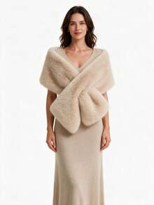 1PC Faux Fur Bridal Shawl Collar Autumn Winter Cape Banquet Wedding Dress Scarf - Camel - View 3