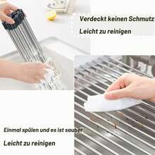 Kitchen Over‑Sink Dish Drying Rack, Grey Fold‑Able Stainless Steel Drain Grid 43*35cm With Drying Mat, Sink Storage Organizer For Fruit, Vegetable And Dish Towel Holder - Grey - View 4
