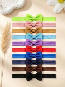 20pcs Solid Color Ribbed Bow Hairbands, Decorative Hair Accessories To Fix Loose Hair, Suitable For Daily Use - Multicolor - View 3