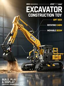 Building Blocks Excavator Construction Vehicle Model, Movable Mechanical Arm, 360° Rotating Workbench,STEM Engineering Bricks Toy For Kids Ages 6+, Assembly Building Set Gift For Teens & Boys - Multicolor - View 2