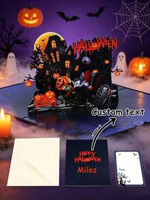 1pc Customized Halloween 3D Pop-Up Greeting Card, Scary Haunted House Pop-Up Card With Vampire And Pumpkin Pattern, Halloween Party Invitation Holiday Gift Card - Single Piece - View 9