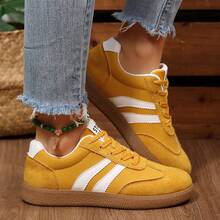 Burgundy & White Colorblock German Training Sneakers, Full Toe Cap Anti-Kick, Soft Lining, Office Commute Shoes - Mustard Yellow - View 7