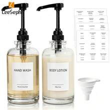 L LEESEPH 2pcs Glass Pump Bottles, 16.9oz Clear Glass Lotion Dispenser Bottles With Pump Head, Funnel And Labels, Refillable Empty Pump Bottles For Bathroom, Kitchen, Shower Storage, Suitable For Lotion, Shampoo, Body Wash, Liquid Hand Soap, Massage Oil And Conditioner - Multicolor - View 8