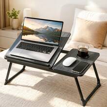 Foldable Laptop Bed Table,5 Adjustable Angles Portable Lap Desk With Cup Holder,Storage Side Tray,Lightweight Breakfast Tray For Working,Reading,Eating On Bed Sofa - Black - View 8
