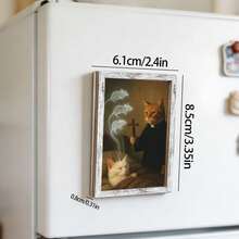 1pc Wooden Photo Frame Refrigerator Magnet - Exorcist Cat Fridge Decoration Magnet, Home Decor! - A - View 3