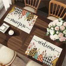 1/4/6pcs Autumn Series Leopard Print & Autumn Leaf Welcome Mixed Pattern Placemats, Heat-Resistant Table Mats For Home Kitchen, Table Protection, Kitchen Dining Table, Party Scene Decoration - Multicolor - View 7