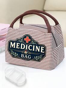 Vintage Medicine Bag, Striped Tote Lunch Bag, Women's Tote Bag, Travel Essential Storage Bag And Laptop Storage Bag, Zippered Toiletry Bag, Portable Work Travel And Home Organization Bag, Large Capacity Striped Storage Bag, Vintage MEDICINE BAG Pattern Decoration, Portable Makeup Bag Suitable For Medical Personnel And Office Workers, Multi-Functional Travel Business Trip Bag For Daily Use, Halloween Gift, Women's Birthday Gift - Multicolor - View 18