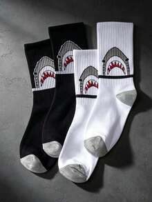 2 Pairs Men's Shark Pattern Fashion Mid-Calf Socks - Multicolor - View 7