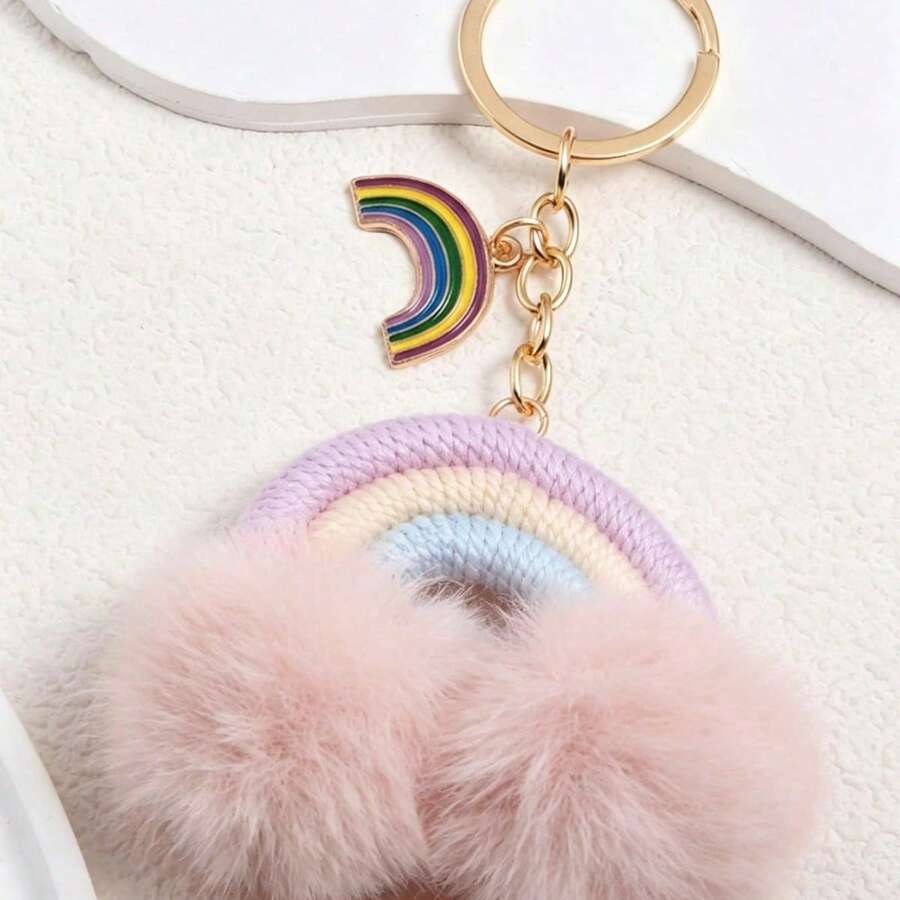 Cute Creative Fairy Tale Plush Pom Pom Rainbow Personalized Keychain Exquisite Bag Accessory - Pink - View 1