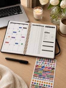 1pc Undated Budget Planner With 300+ Mini Stickers, Expense Tracker & Monthly Review, Halloween Notebook, Office Decor And Accessories, Nurse Essentials, Bible Study Materials - Rectangle - View 4