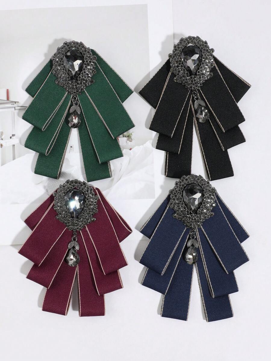 1PC Men's Shiny Faux Gemstone Decorated Bowknot Brooch, Suitable For Stage Performance, Hosting, Banquet, Party Matching - Multicolor - View 1