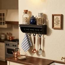 5 Buah/Set Rak Penyimpanan Peralatan Dapur/Kamar Mandi Mini untuk Rumah Boneka, Dekorasi Koleksi, 1 Rak + 4 Kait, Cocok untuk Dekorasi Rumah Boneka, Properti Fotografi, Dekorasi Lanskap Mikro, Dekorasi Natal - Putih - View 3