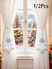 2pcs Christmas Tree Snowflake Curtain Tiebacks, Convenient Curtain Storage, Suitable For Sheer Curtains And Holiday Atmosphere Decoration, Christmas Gift - Multicolor - View 2