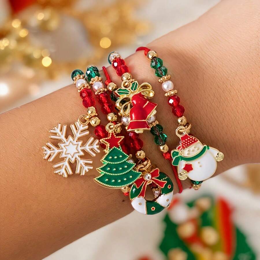 Gelang Manik-Manik Satu Bagian (Menampilkan Motif Santa Claus, Rusa Kutub, dan Kepingan Salju) - Bergaya untuk Pemakaian Sehari-hari dan Acara Meriah; Manis dan Imut, Menjadikannya Pilihan Hadiah yang Unik. - MultiWarna - View 1