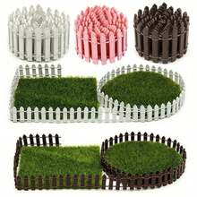 5pcs Garden Yard Micro Landscape Decoration Set, Includes 2pcs 35.4 Inch Mini Garden Fence And 3pcs 6x6 Inch Artificial Garden Lawn, Suitable For Mini Garden DIY Decoration, Potted Plant Decoration, Toy Train Landscape - 3pcs Lawn + 2pcs Fence - View 2