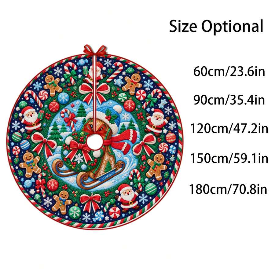 1件壓紋薑餅人雪橇圖案聖誕樹裙,優雅配色節日裝飾,5種尺寸,中性節日禮物,適用於居家與派對聖誕家居裝飾 - 浮雕薑餅人雪橇 - 查看 1