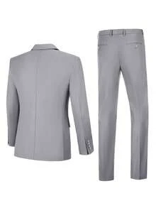 Men 3 Pieces Business Wedding Suits, 2 Button Single Breasted Blazer V-Neck Vest Straight Pants, Daily Repeated Formal Wear - Light Grey - View 5
