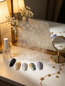 1 Sheet 3D Embossed Gold Foil Fireworks Nail Stickers Cat Eye Holographic Laser Glitter Fall Winter Nail Art Decorations - Multicolor - View 6