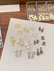 10-60pcs 3D Musical Element Metal Nail Charms, Mixed Guitar & Note Nail Decor, Autumn Halloween Christmas Rock Manicure Supplies - Multicolor - View 3