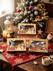 2pcs/5pcs/10pcs Brown Christmas Window Gift Boxes, Cute Snowman Penguin Santa Claus Boxes, Suitable For Holiday Snacks, Cookies And Candies, Perfect For Christmas Party Favors - View 9